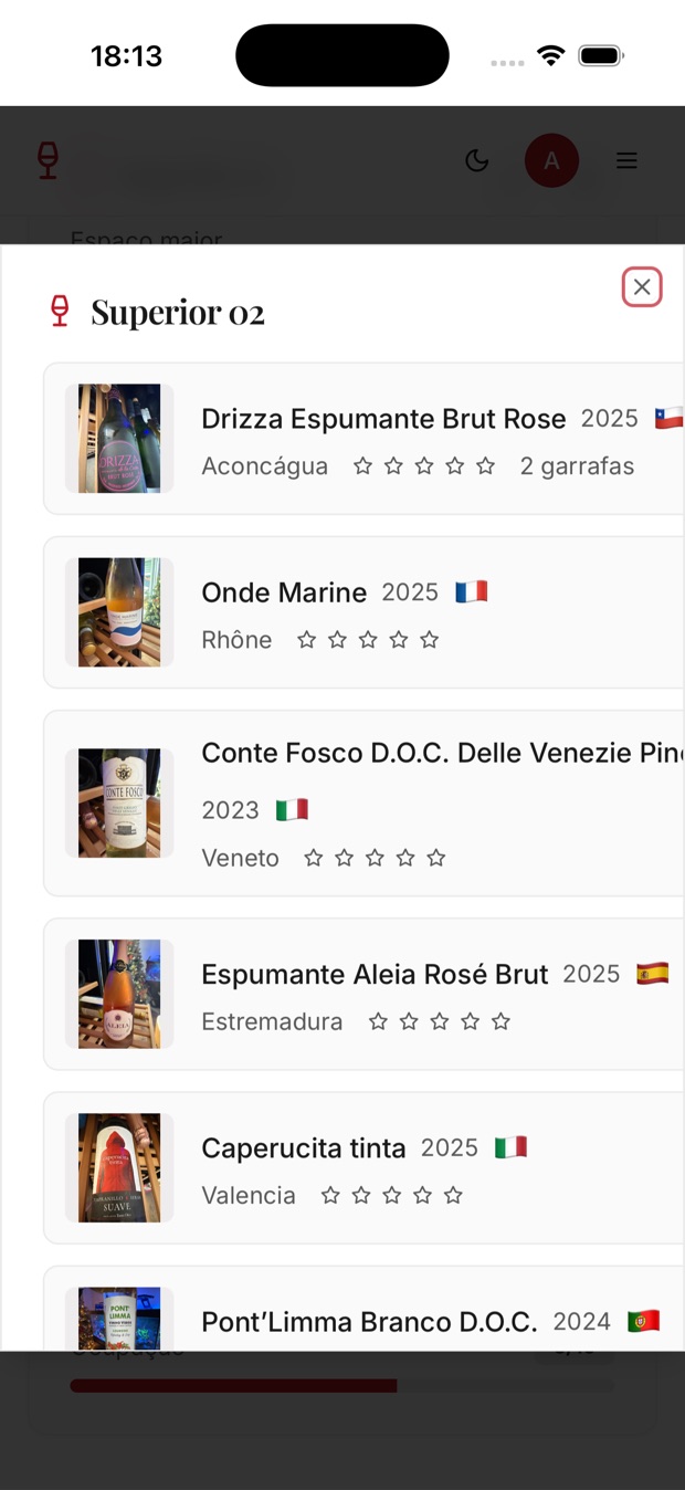 Prateleira do Garrafa Certa com vinhos organizados por país, safra e avaliação