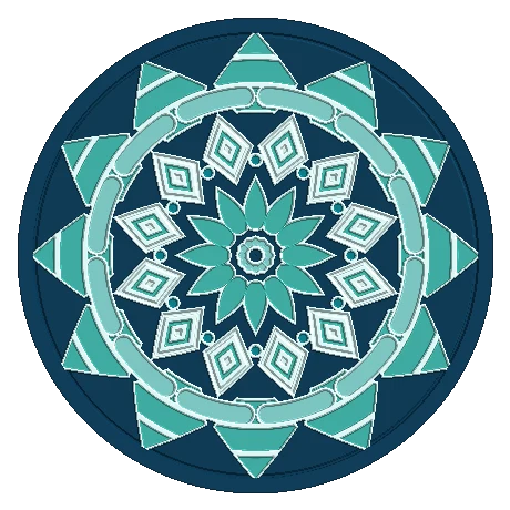 Mandala radial com anéis concêntricos e filete em alto-relevo